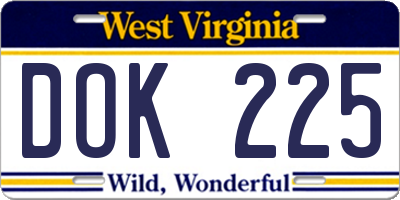 WV license plate DOK225
