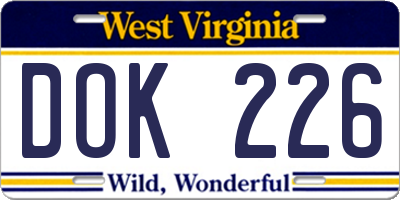 WV license plate DOK226
