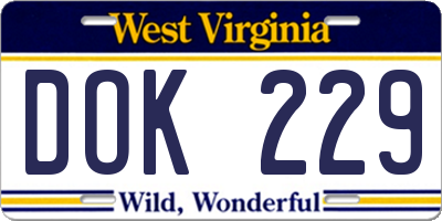WV license plate DOK229