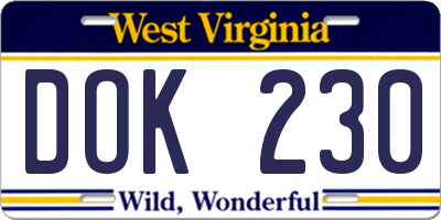 WV license plate DOK230