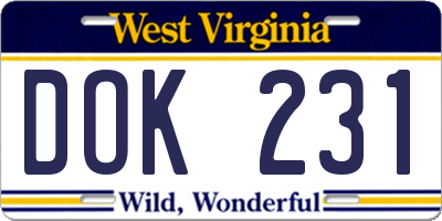 WV license plate DOK231