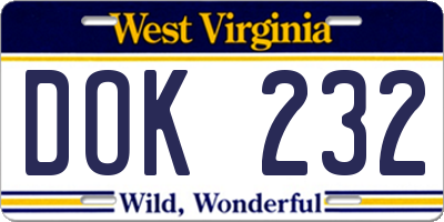 WV license plate DOK232