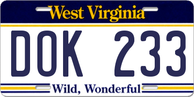 WV license plate DOK233