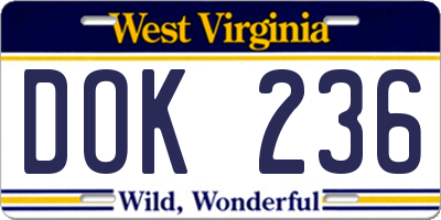 WV license plate DOK236