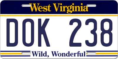 WV license plate DOK238