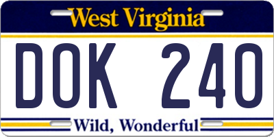 WV license plate DOK240