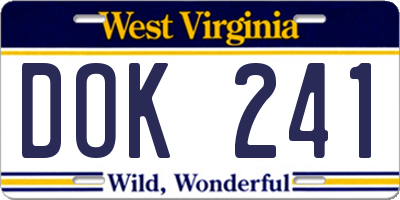 WV license plate DOK241