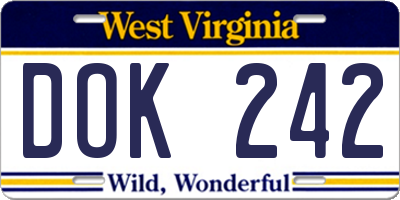 WV license plate DOK242