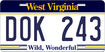 WV license plate DOK243