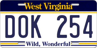 WV license plate DOK254