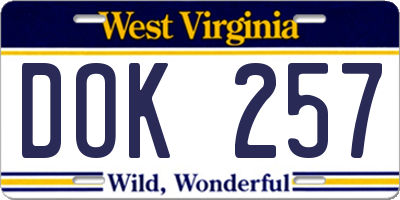 WV license plate DOK257