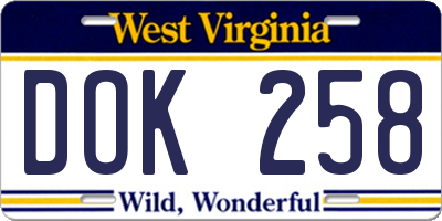 WV license plate DOK258