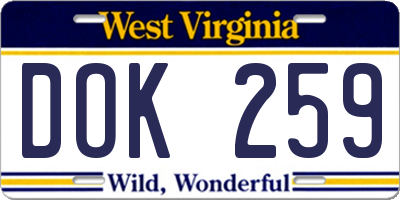 WV license plate DOK259