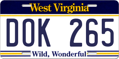 WV license plate DOK265