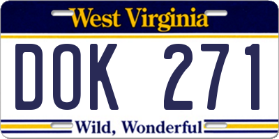 WV license plate DOK271