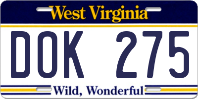 WV license plate DOK275
