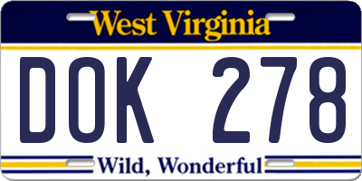 WV license plate DOK278