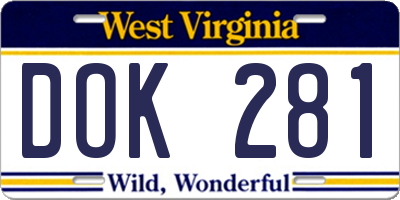WV license plate DOK281