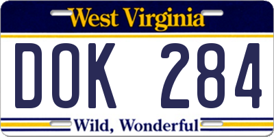 WV license plate DOK284