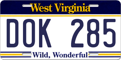 WV license plate DOK285