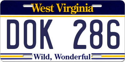 WV license plate DOK286