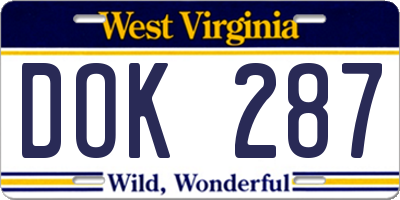 WV license plate DOK287