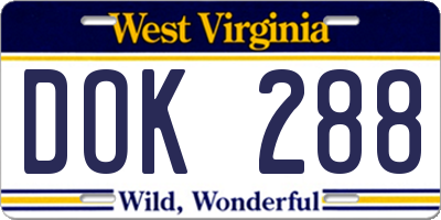WV license plate DOK288