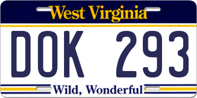 WV license plate DOK293