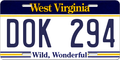 WV license plate DOK294