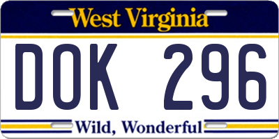WV license plate DOK296