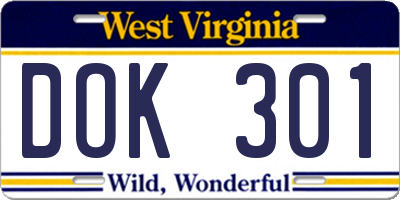 WV license plate DOK301