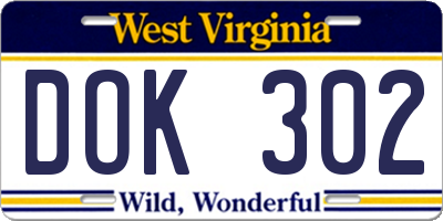 WV license plate DOK302