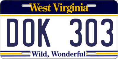 WV license plate DOK303