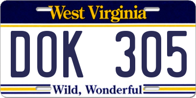 WV license plate DOK305