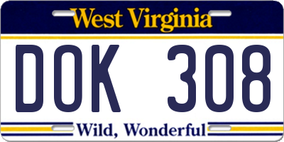 WV license plate DOK308