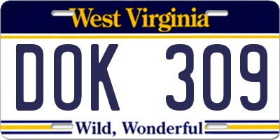 WV license plate DOK309