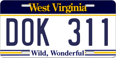 WV license plate DOK311