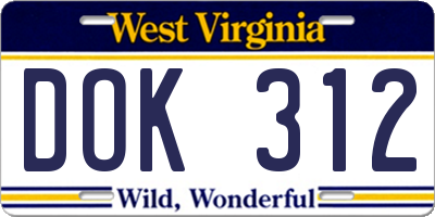 WV license plate DOK312