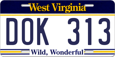 WV license plate DOK313