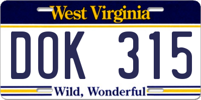 WV license plate DOK315