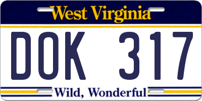 WV license plate DOK317
