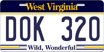WV license plate DOK320