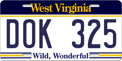 WV license plate DOK325