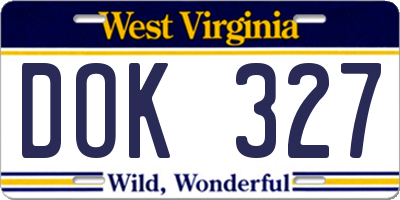 WV license plate DOK327