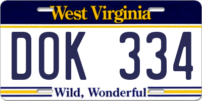 WV license plate DOK334