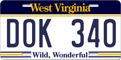 WV license plate DOK340