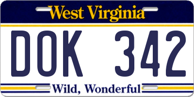 WV license plate DOK342