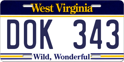 WV license plate DOK343