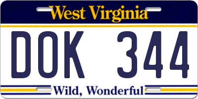 WV license plate DOK344