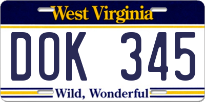 WV license plate DOK345